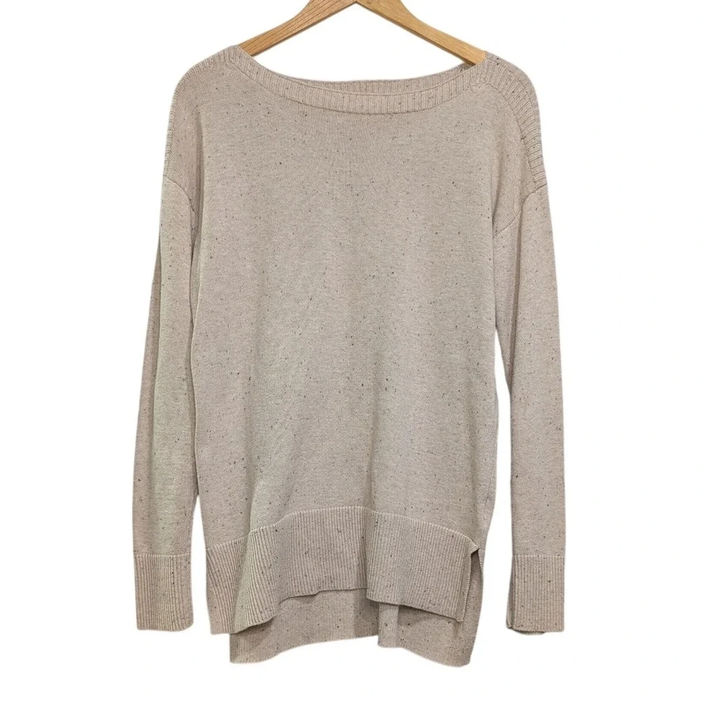 Maison Jules Sweater Cream Speckled Knit 100% Cotton Drop Shoulder - Small